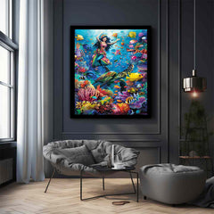 Playfull Underwater  Art Canvas Art Print
