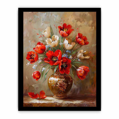 Red Flowers with Vase Painting for Dining Room