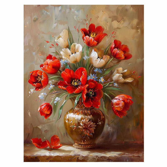 Red Flowers with Vase Painting for Dining Room