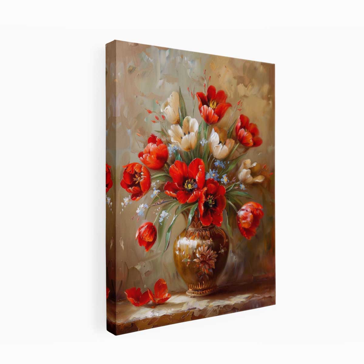 Red Flowers with Vase Painting for Dining Room