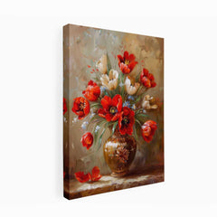 Red Flowers with Vase Painting for Dining Room