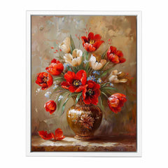 Red Flowers with Vase Painting for Dining Room