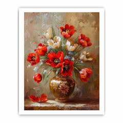 Red Flowers with Vase Painting for Dining Room