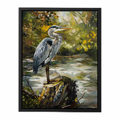 Grey Heron Canvas Painting Print