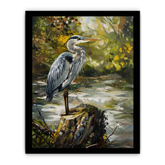 Grey Heron Canvas Painting Print