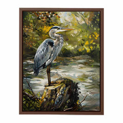 Grey Heron Canvas Painting Print
