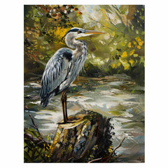 Grey Heron Canvas Painting Print