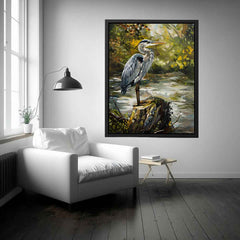 Grey Heron Canvas Painting Print