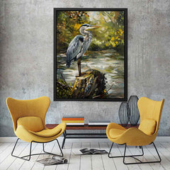 Grey Heron Canvas Painting Print