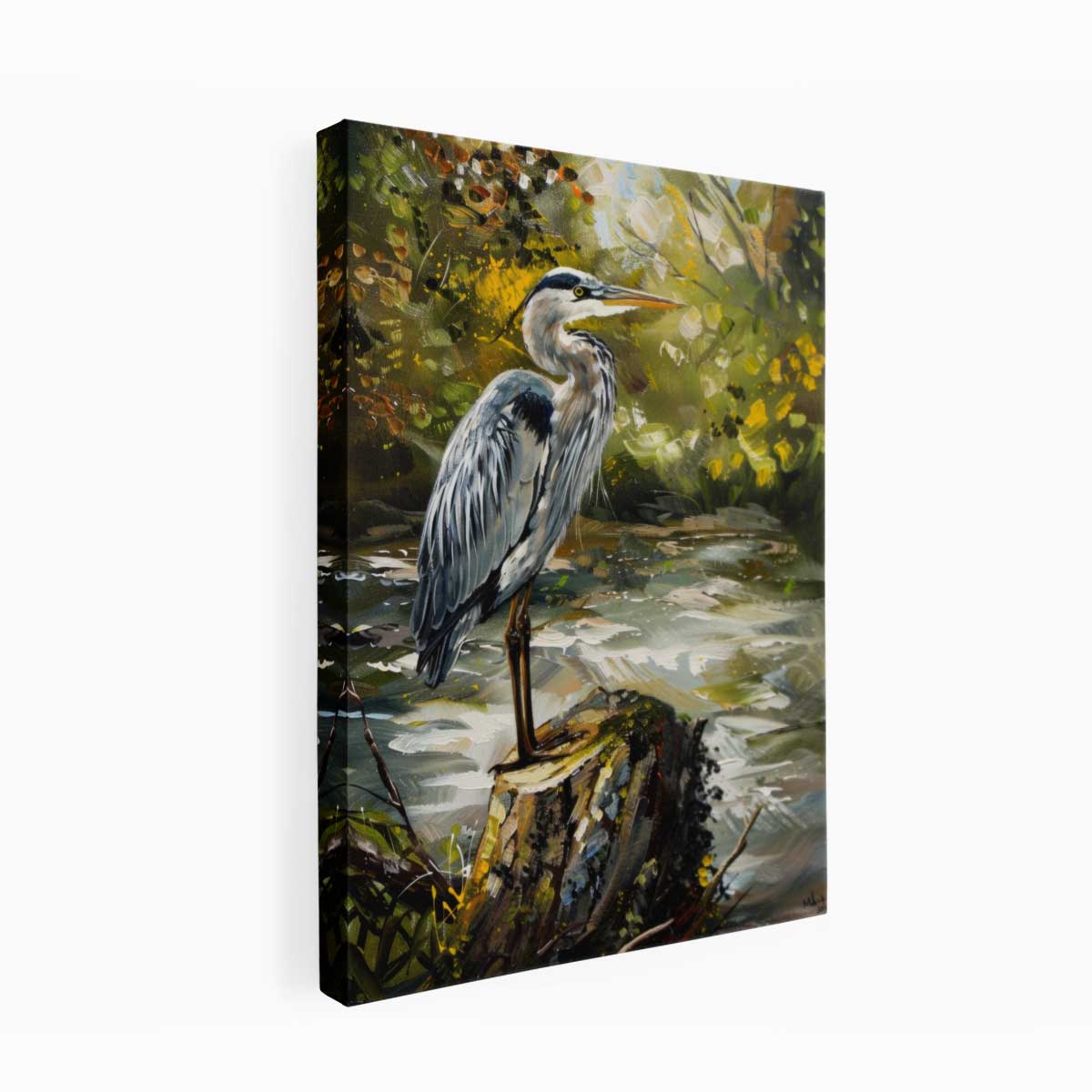 Grey Heron Canvas Painting Print
