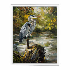 Grey Heron Canvas Painting Print