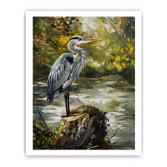 Grey Heron Canvas Painting Print