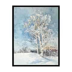 White  Tree Snow Art Painting