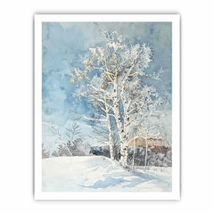White  Tree Snow Art Painting