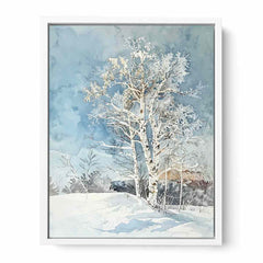 White  Tree Snow Art Painting