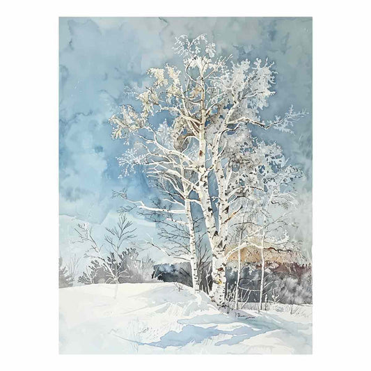 White  Tree Snow Art Painting