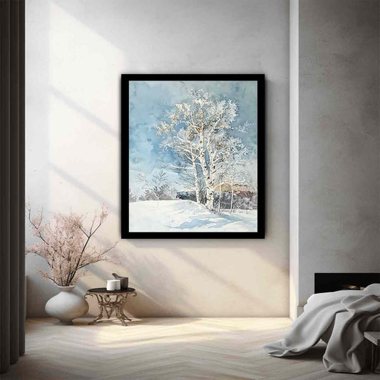White  Tree Snow Art Painting