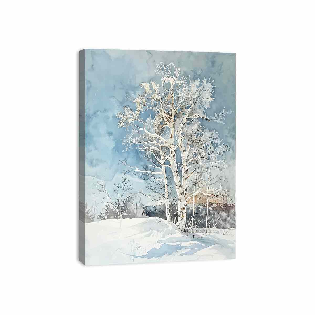 White  Tree Snow Art Painting