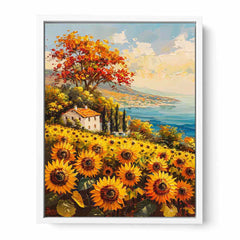 Sunflower Field House Canvas Art Print