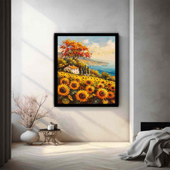 Sunflower Field House Canvas Art Print