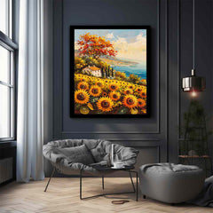 Sunflower Field House Canvas Art Print