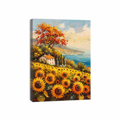 Sunflower Field House Canvas Art Print