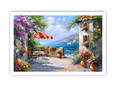 Italian Beachside Cafe Canvas Art Print
