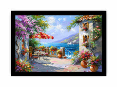 Italian Beachside Cafe Canvas Art Print