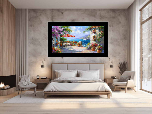 Italian Beachside Cafe Canvas Art Print