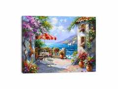 Italian Beachside Cafe Canvas Art Print