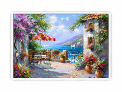 Italian Beachside Cafe Canvas Art Print