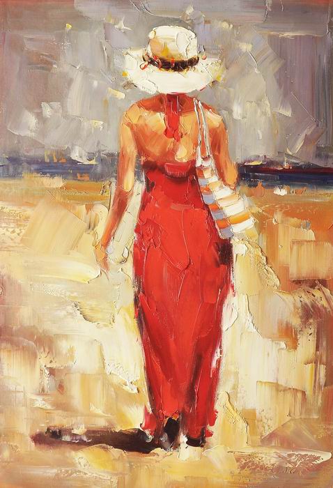 Hat Knife Art Red lady Painting 