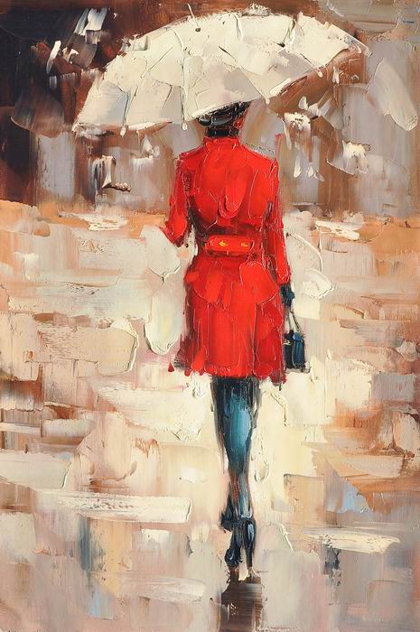 Knife Art Long Coat Red lady Painting 