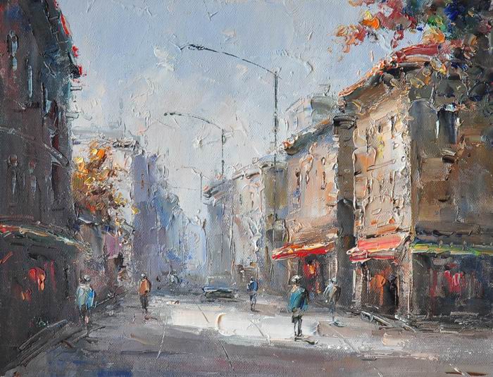 Streetscape Building Knife Art Painting 