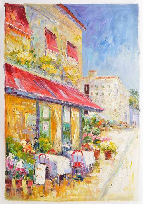 Cafe Knife Art Streetscape Painting 