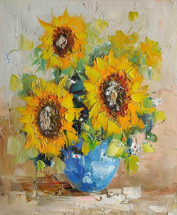 Yellow Sunflower Knife Art Painting 