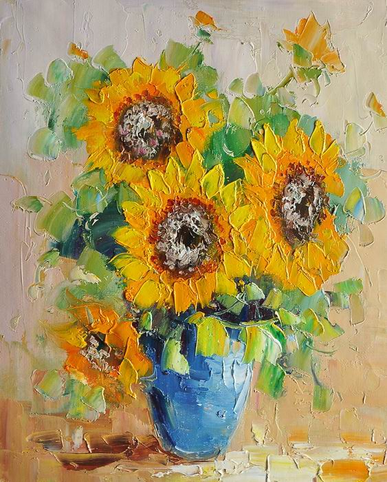 Sunflower Vase Knife Art Painting 