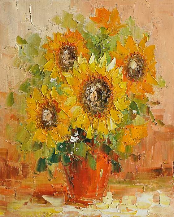 Brown Vase Sunflower Knife Art Painting 