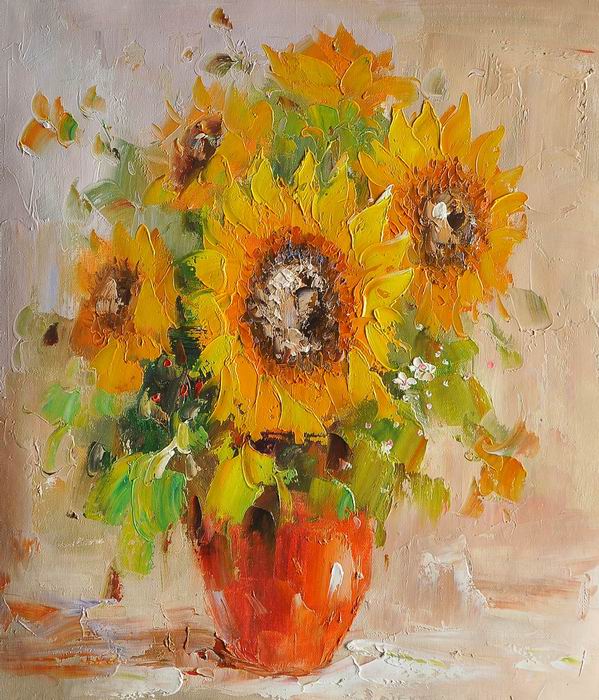 Sunflower Brown Yellow Knife Art Painting 