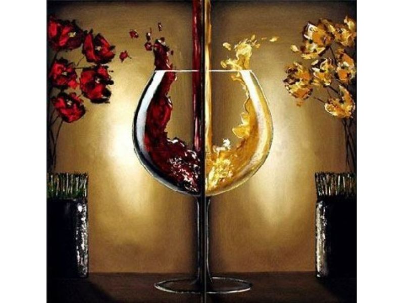 2 Panel Wine Galss  Art  Painting 