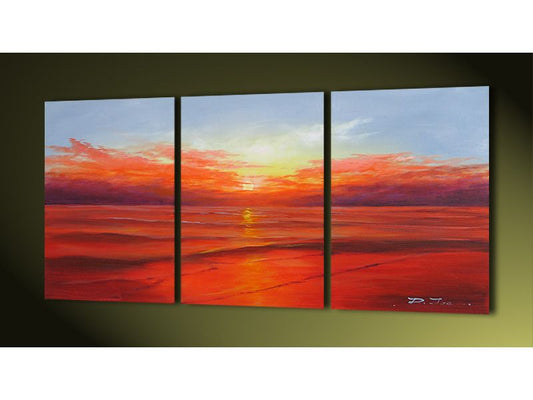3 Panel Sunset Beach Art  Painting 