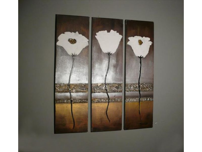 3 Panel White  Flower Painting 