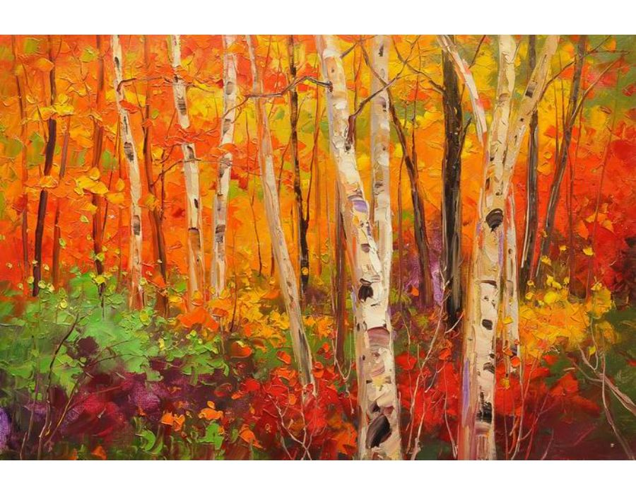 Knife Birch Forest Art Painting 