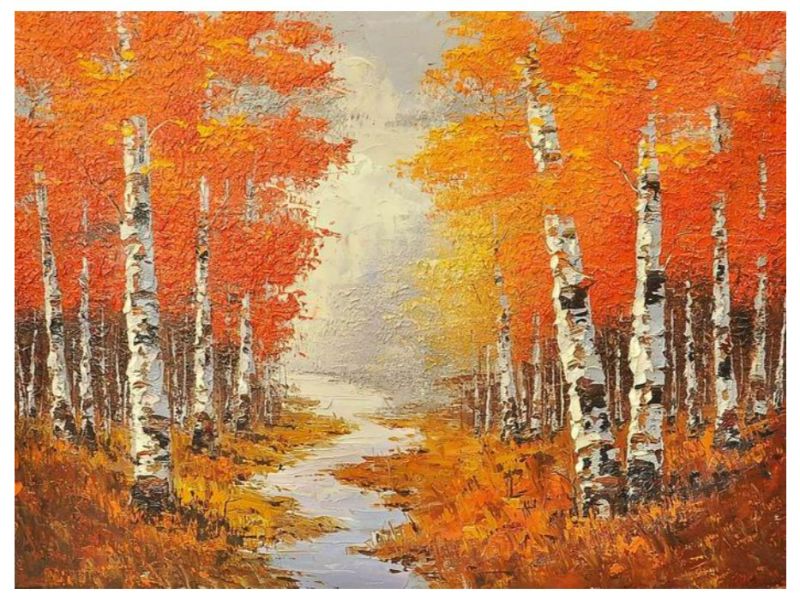 Water And Tree Birch Knife Art Painting 