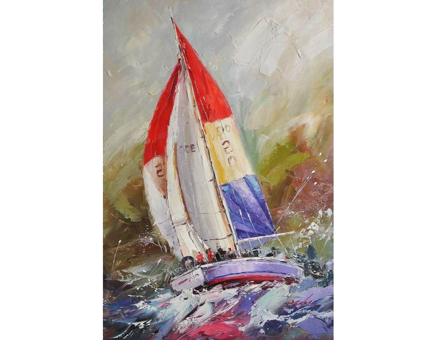Red Blue Boat Knife Art  Painting 