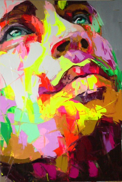 Yellow Pink Man Faces Knife Art Painting 