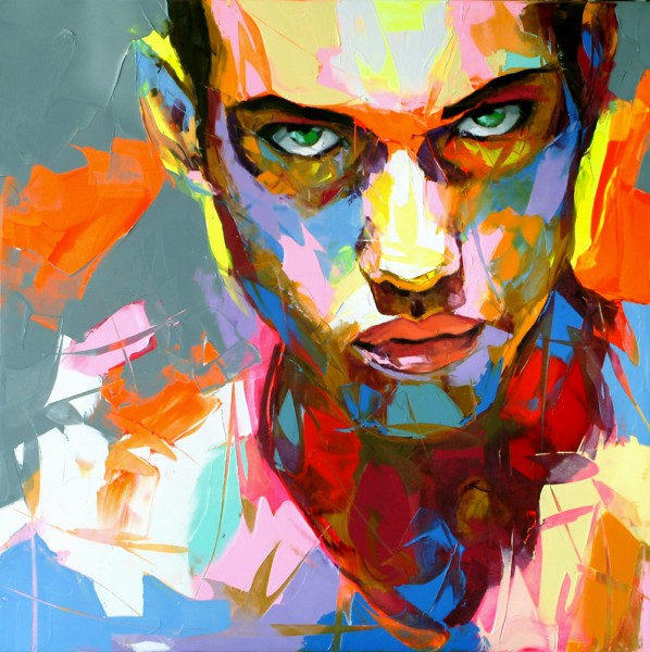 Blue Young Man Faces Knife Art Painting 