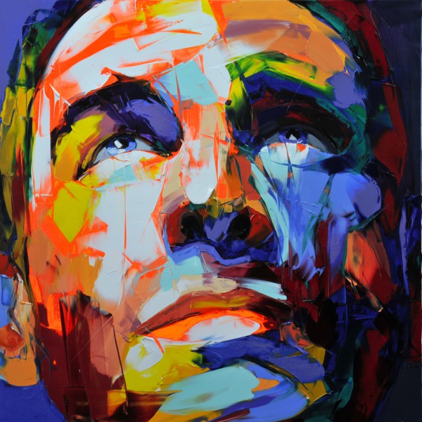 Man Blue Orange Faces Knife Art Painting 