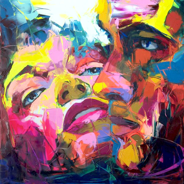 Knife Art Faces Couple Pink Blue Painting 