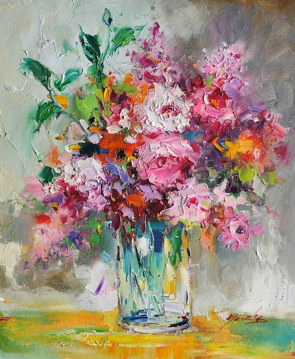 Flower Colorful Roses Knife Art Painting 